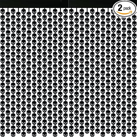 2 Pack 3.3ft x 6.6ft Halloween Foil Fringe Curtain, Black Skull Metallic Tinsel Curtains Streamer Large Party Photo Booth Props Backdrops for Wall Door Indoor Outdoor Decorations - skull sticker