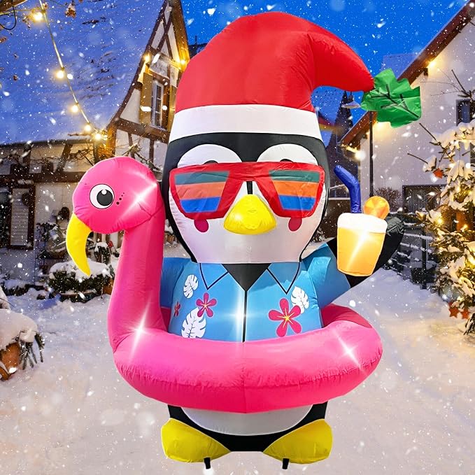 Inflatable Penguin Christmas Yard Decorations 5FT Outdoor Cute Blow up Xmas Decoration with Built-in LED Lights for Indoor Holiday Party Yard Garden Lawn Décor - skull inflatable