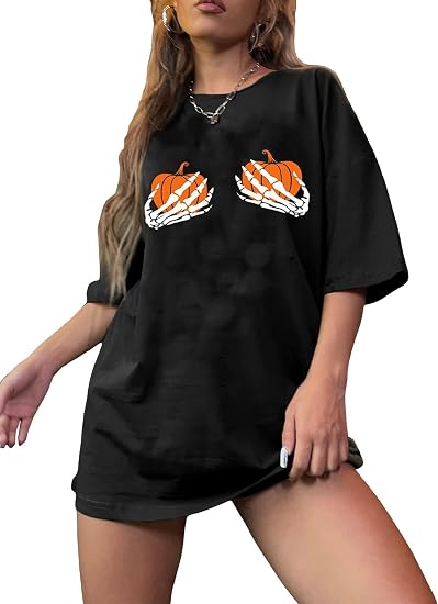 Y2K Moon Skull Skeleton Oversized T Shirt Halloween Funny Graphic Vintage Tees for Women Casua Loose Tops… - skull tank tops