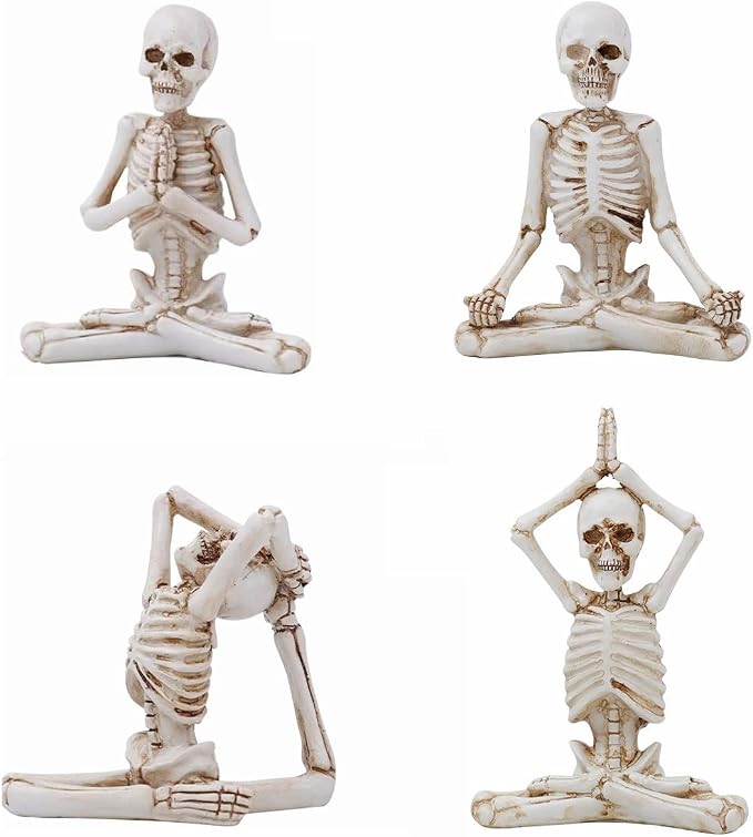 Set of 4 Halloween Decorations Yoga Skeleton-Figurines -Skeleton Halloween Decor Indoor Resin Skull Decor - skull figurine