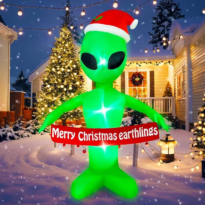 6 FT Christmas Inflatables Alien with Merry Christmas Earthlings Banner Decorations LED Lighted Xmas Christmas Blow Up Yard Decorations for Party Indoor Outdoor Garden Decor - skull inflatable