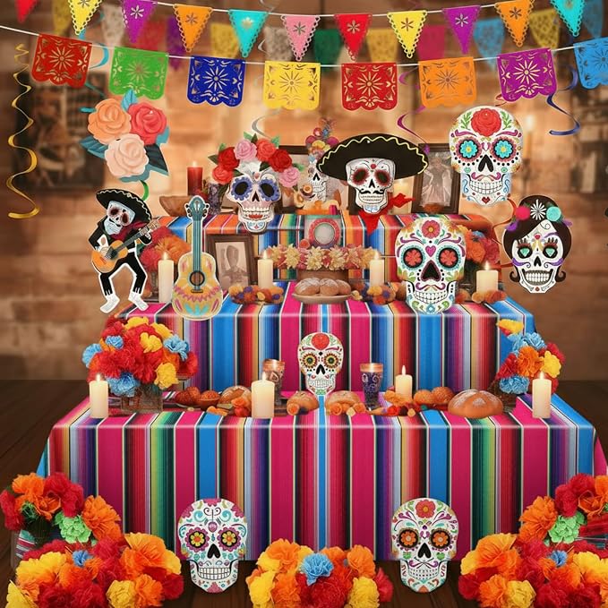 Preboun 91 Pcs Day of the Dead Decoration Set for Altar Ofrenda, Rose Red