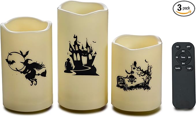 Halloween Outdoor Battery Operated Flameless LED Candles with Remote 3 PCS
