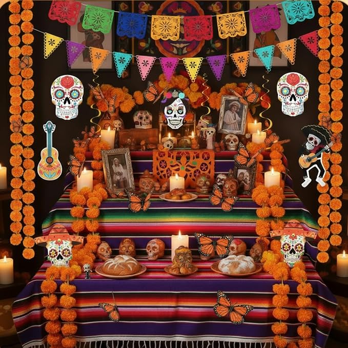 30 Pcs Dia De Los Muertos Decoration Set for Altar Ofrendas, Orange - skull carpet
