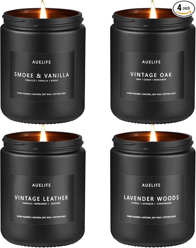 Auelife Candles for Men Gift Set, 4 Pack Soy Wax, Masculine - skull candle