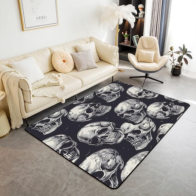 jejeloiu Sugar Skull Gothic Area Rug Bedroom Living Room Kids Men - skull floor mat