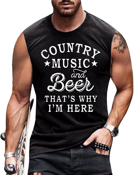 Country Music and Beer Sleeveless Shirt for Men Western Vintage Cowboy Steer Skull Tank Top - skull tank tops