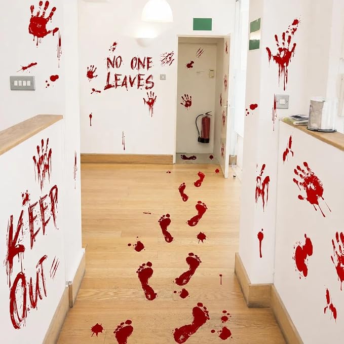 Halloween Floor Stickers, Bloody Footprint Handprint Decorations - skull sticker