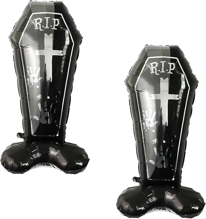 Tombstone Balloons Halloween Coffin Balloons Tombstone Shape Aluminum Foil Balloon for Halloween Theme Party Spooky Party Decorations Supplies 2Pack - skull inflatable