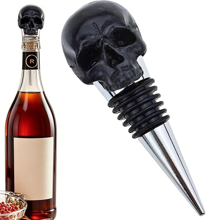 Black Skull Decor Wine Stopper with Rubber Sealed Loop Accessories Gift for Bar Wedding Banquet Party Wine Champagne Lovers for Gifts - skull bottle
