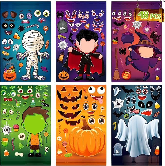 LINAYE 48 Sheets Halloween Make Your Own Stickers Crafts for Kids Toddlers - skull sticker