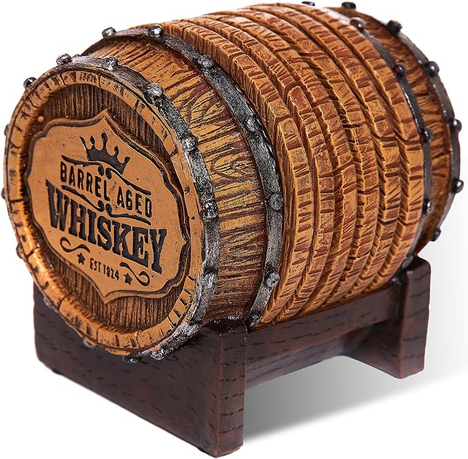 Whiskey Barrel Coasters Set of 6 - Bar Coasters & Whiskey Gifts for Men - skull coaster