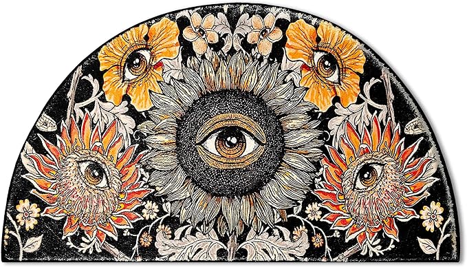 Mingnei Vintage Floral Evil Eye Half Circle Rug, Hippie Snake Shaped Faux Cashmere Mat Floor Mat for Girls Room Dorm Bathroom Kitchen Indoor Outdoor Entrance 28x 16 Door Mat,Halloween Door Mat Decor - skull toilet mat