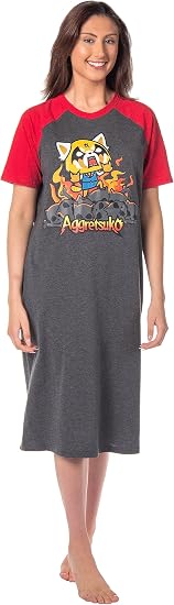Bioworld Aggretsuko Retsuko Womens' Raging on Skulls Pajama Sleep Shirt Raglan Nightgown - skull pajamas