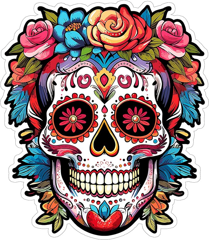 Sugar Skull Waterproof Vinyl Sticker 4 Inch Decal - skull sticker