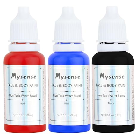 Mysense Face Body Paint Kit,Water Based Washable Face Paint,Non-toxic Cream Body Paint for Adults and Children Halloween Costume SFX Cosplay Clown Sugar Skull Makeup,Red+Blue+Black,0.6oz/pc - sugar skull makeup
