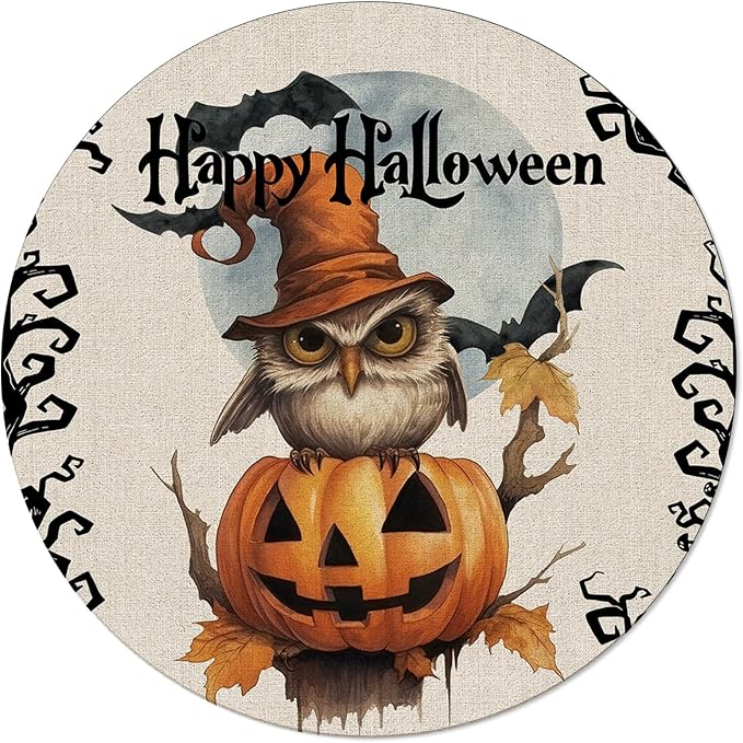 Round Area Rug 4ft WizardOwl Floor Carpets Washable Indoor Floor Area Mat Stain-Proof Mat Non-Skid Rugs for Living Room Dining Kitchen Bedroom Nursery, Jack-O-Lantern Pumpkin Halloween Decor - skull carpet