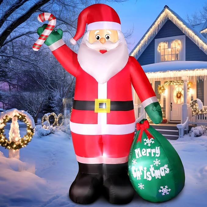 8 FT Christmas Inflatable Santa Claus with Candy and Big Gift Bag Outdoor Decor, Blow Up IP44 Weatherproof Xmas Decorations for Yard, Built-in LED Light for Gardern Lawn Indoor Winter Holiday - skull inflatable