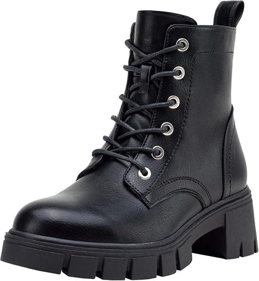 Vepose Women's Lace-Up Combat Ankle Boots with Chunky Platform Heel - sugar skull costume