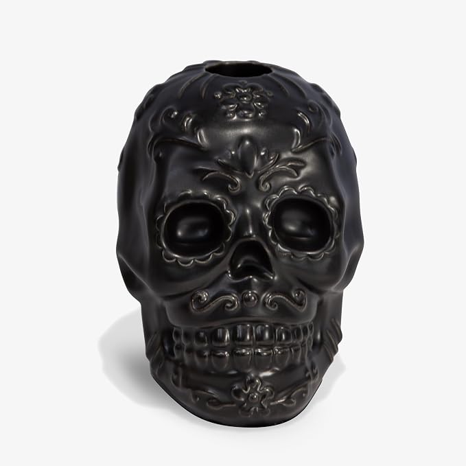 Luminara Gothic Skull Candle Holder - Black 3.75" x 4.25" - Fits 1" W LED Candlestick - Halloween Day of Dead Home Decoration - Victorian Style - skull candle