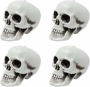 Small Fake Skeletons, 5 Inch Plastic Mini Skulls for Crafts, Outdoor Halloween Decorations, Realistic Miniature Human Skull Heads (4) - skull figurine