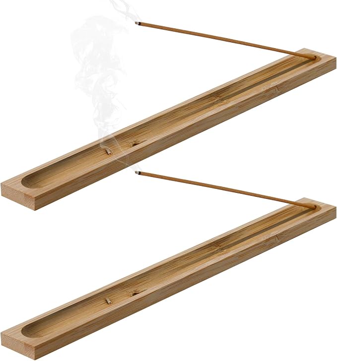 2 Pieces Natural Bamboo Incense Stick Holder Home Incent Burner with Ash Catcher - skull incense burner