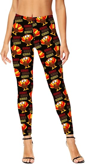 Deerose Thanksgiving Leggings for Women Turkey Gobble Black Tights Sexy High Waist Pants M - skull leggings