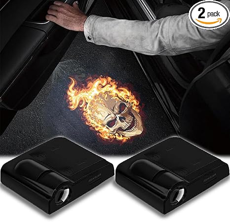 2pcs for Fire Skull 3D Magnetic Car Door Step LED Welcome Logo Shadow Ghost Light Projector Lamp fits All Car Models (Fire Skull) by DmStore - skull sticker