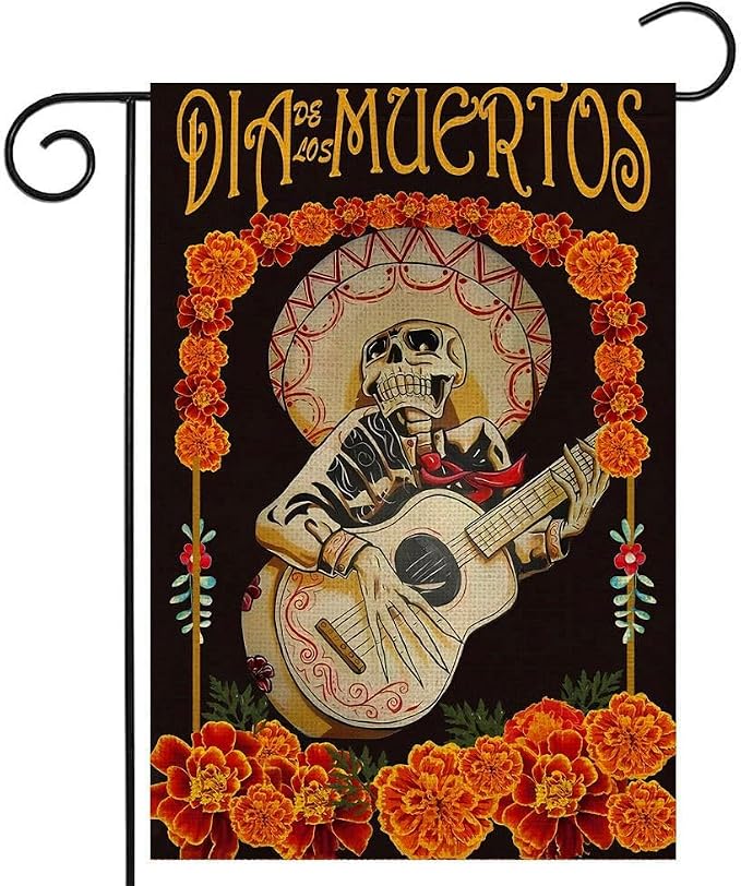 Dia De Los Muertos Garden Flag 12.5 x 18 Inch Halloween Day of The Dead Decorative House Yard Double Sided Flag for Holiday Decoration