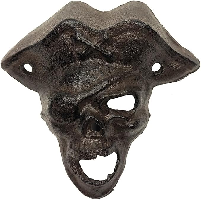 Pirate Skull Wall Mount Beer Soda Bottle Opener Bartender Home Bar Accessories Beach House Decor - skull bottle