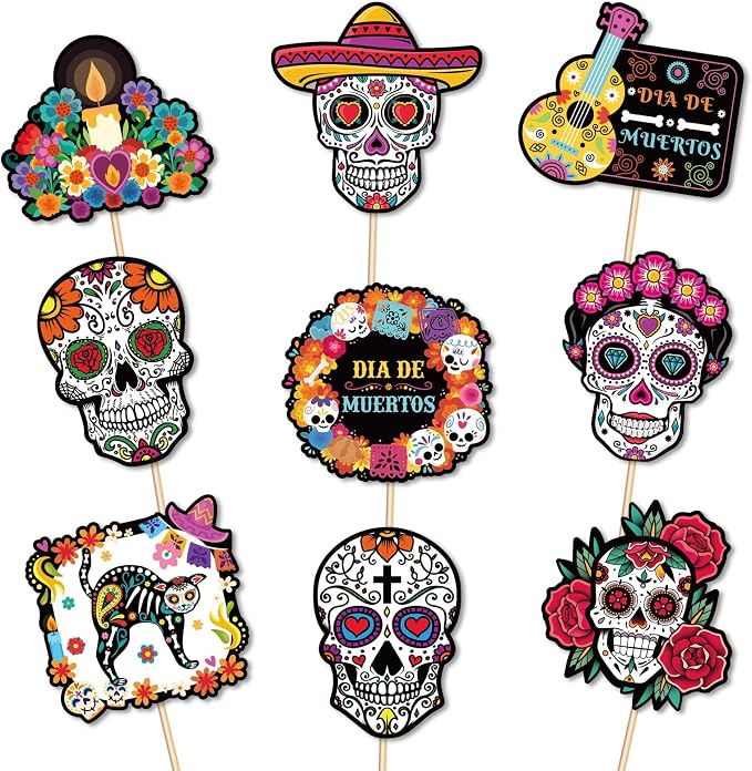 144PCS Day of the Dead Cupcake Toppers Toothpicks – Sugar Skull Halloween Cocktail Appetizer Cake Decorations Party Supplies Picks - skull figurine