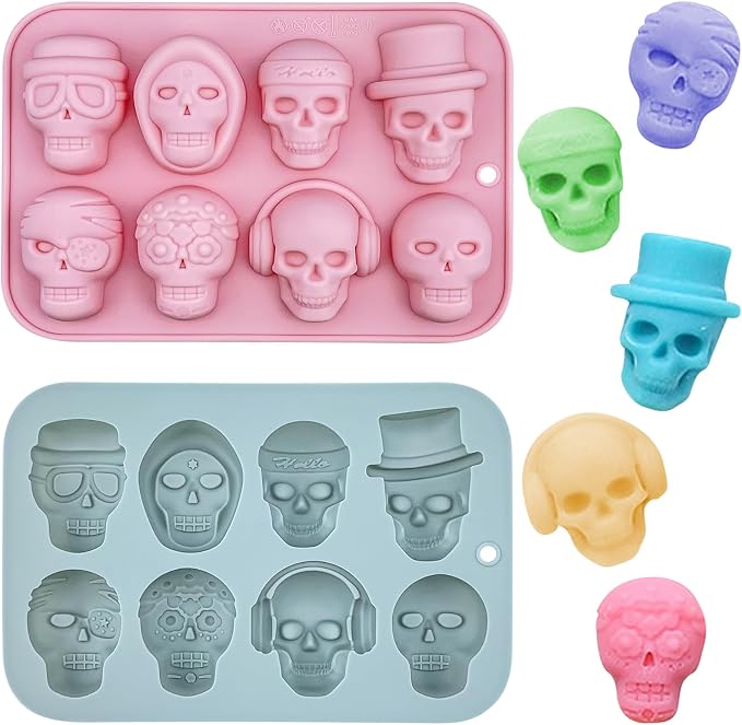 2 Pcs Halloween Skull Silicone Molds 8 Cavity 3D Skull Shape Fondant Mold Decorative Chocolate Candy Baking Molds DIY Baking Tool for Sugar Craft Cake Decoration - skull ashtray