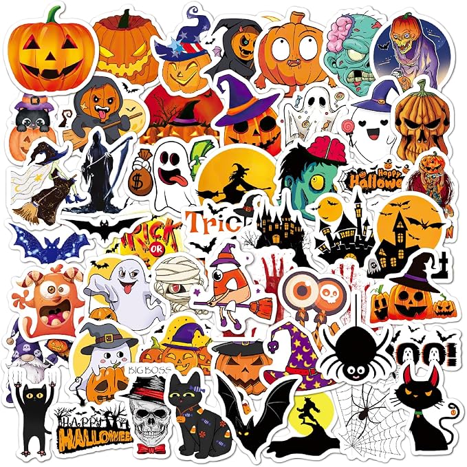 Non-Repeating Halloween Stickers, Halloween Party Favors,Vinyl Waterproof Holiday Party Stickers, Kids and Youth Adult Party Favors Gifts Crafts- Halloween Decorations - skull sticker