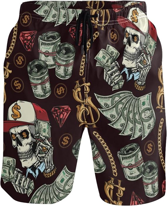 visesunny Stylish Summer Mens Swim Trunks Quick Dry Beachwear Sports Swim Board Shorts Holiday Party Bathing Suits - skull swimsuit