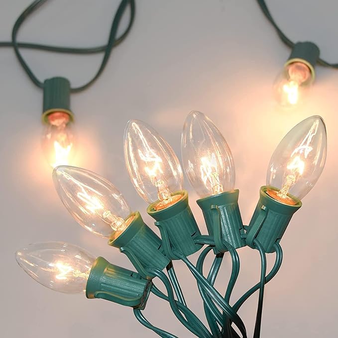 GOOTHY C9 Clear Christmas String Lights, 25Ft Outdoor Christmas Lights with 26 Warm White Bulbs, Hanging Roofline String Lights Vintage Christmas Lights UL Listed for Patio Garden Backyard Decor - string light