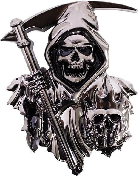 3D Grim Reaper Decal - Chrome Black Skull Emblem for Any Flat Surface - Durable and Stylish Car, Truck, and Motorcycle Accessory - Easy to Apply - 1Pc - skull sticker