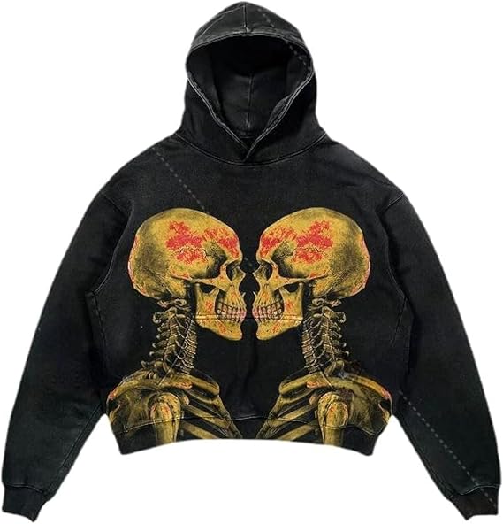 Obenie Halloween Y2K Hoodie Gothic Casual Alphabet Blast Print Pattern Skull Fashion Hoodie Men Harajuku Men Clothing - skull sweatshirts