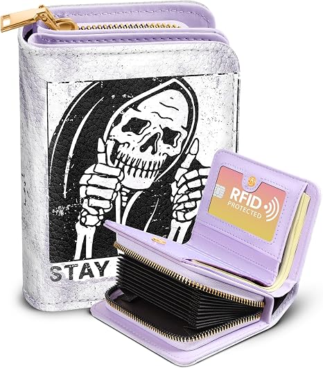 Bistup Leather 12 Slot Accordion Card Holder Wallet, Skeleton Hand - skull wallet