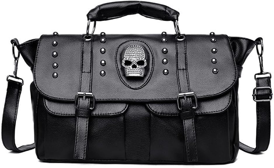Women Punk Skull Shoulder Bag Large Top-Handle Bag Rivet Purse Gothic Handbag Flip Over Satchel Tote Black - sugar skull handbags for sale