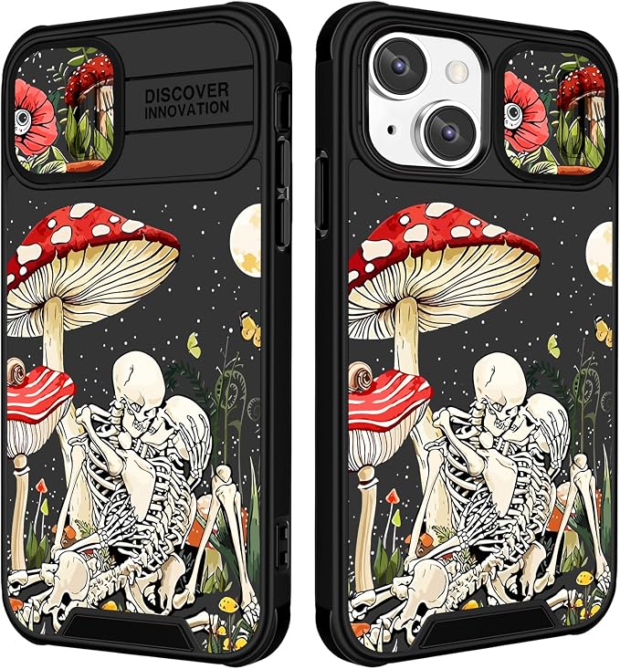 Funermei (2in1 for iPhone 15 Case Skull for Women Girls Skeleton Cute Phone Cover Gothic Funny Horror Scary Spooky Goth Unique Design with Camera Cover Funda for Apple for iPhone 15 Cases - Skull phone case