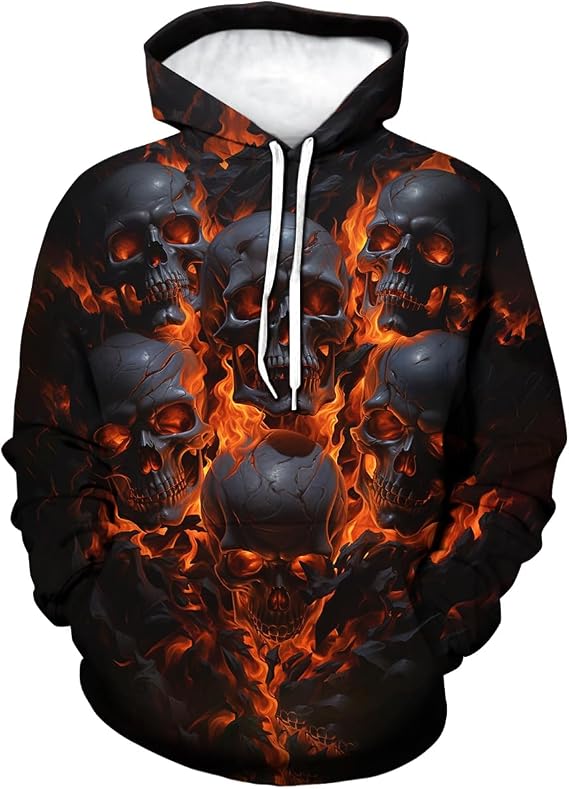 TiwBski Men's Novelty Skull Print Hoodies Sweatshirt Pullover with Pocket - skull sweatshirts