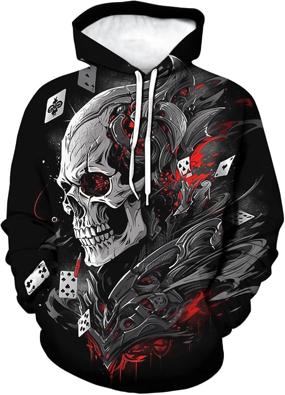 TiwBski Men's Novelty Skull Print Hoodies Sweatshirt Pullover with Pocket - skull hoodie