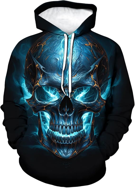 TiwBski Men's Novelty Skull Print Hoodies Sweatshirt Pullover with Pocket - skull hoodie