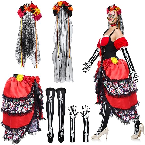 Suhine Day of the Dead Costume for Women, Adult - sugar skull costume