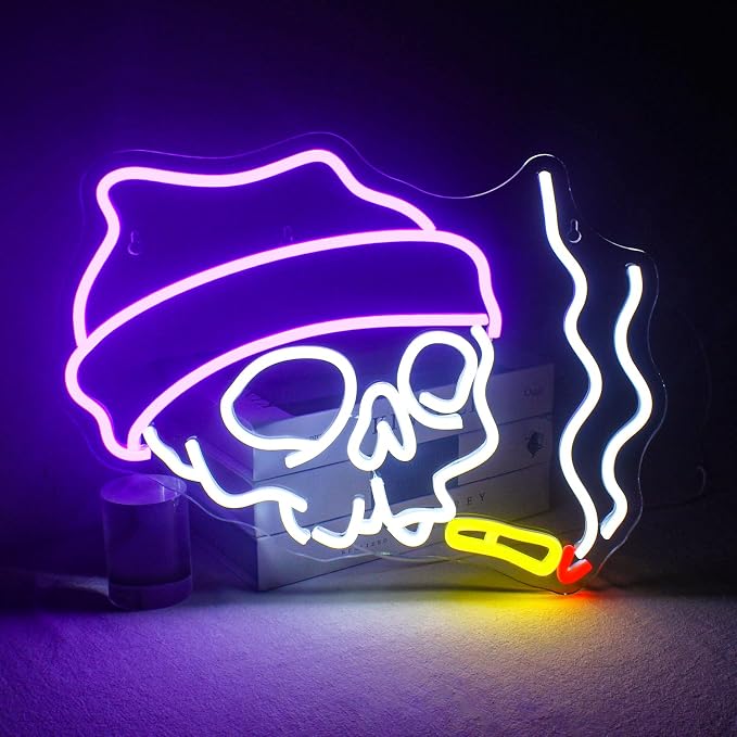 Lucunstar Skull Neon Sign Halloween LED Sign Neon Signs for Wall Decor Adjustable Brightness Halloween Neon Signs Neon Sign For Party Bedroom Wall Decor Home Party Light Decoration - skull lamp