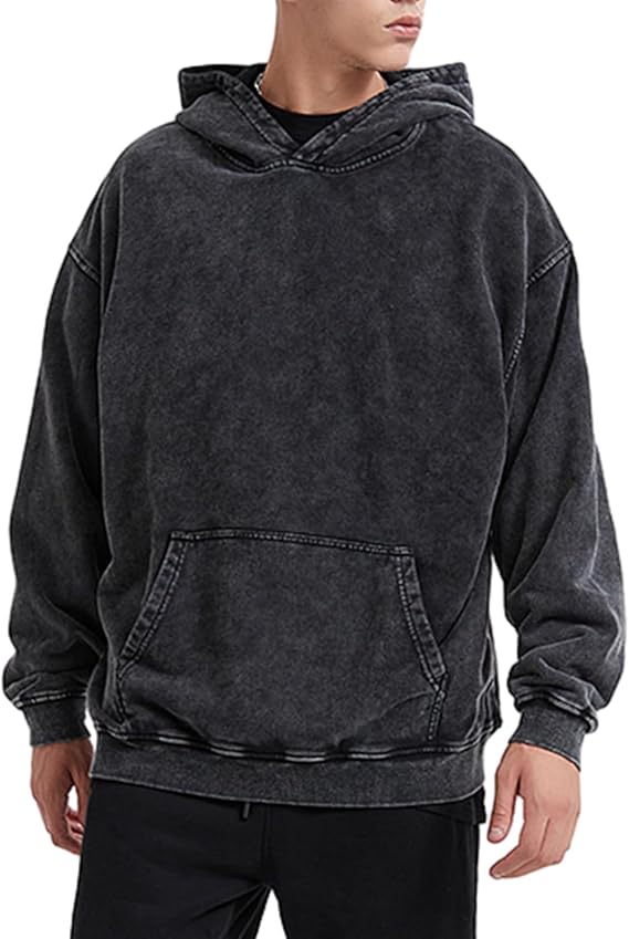 Bobeutou Oversized Hoodie Men Vintage Cotton Casual Hooded Sweatshirt Trendy Baggy Basic Hoodies Retro Pullover Streetwear - skull hoodie
