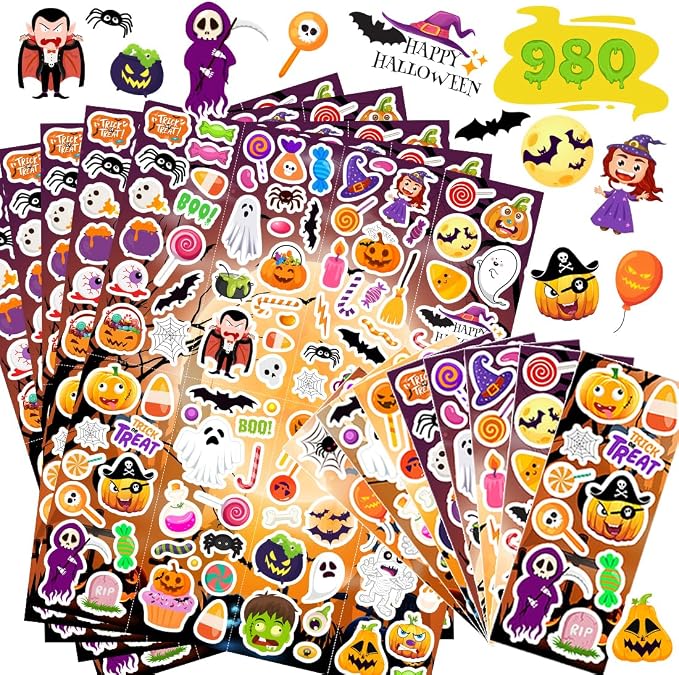 Halloween Stickers 980Pcs Assorted Halloween Stickers for Kids - skull sticker