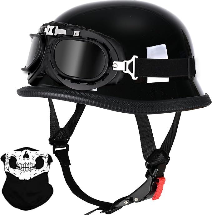 German Style Skull Cap Adult Men Women Half Shell Helmet, DOT Approved Retro Face Helmet for Cruiser Scooter Chopper - skull helmet
