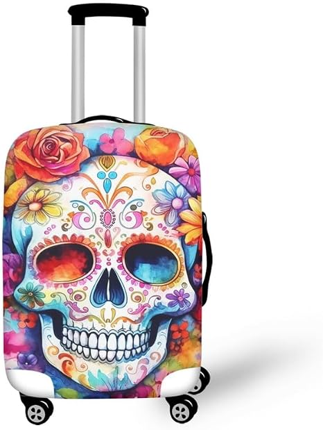 Day of the Dead Skull Luggage Covers Fits 18-32 Inch Colorful Halloween Skeleton Protector Covers Anti-Scratch Suitcase Cover Travel Suitcase Protective Cover - skull suitcase