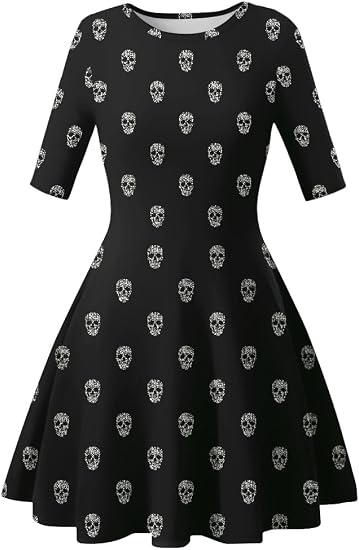 Halloween Dress for Women Short Sleeve Black Halloween Outfits Swing Dresses